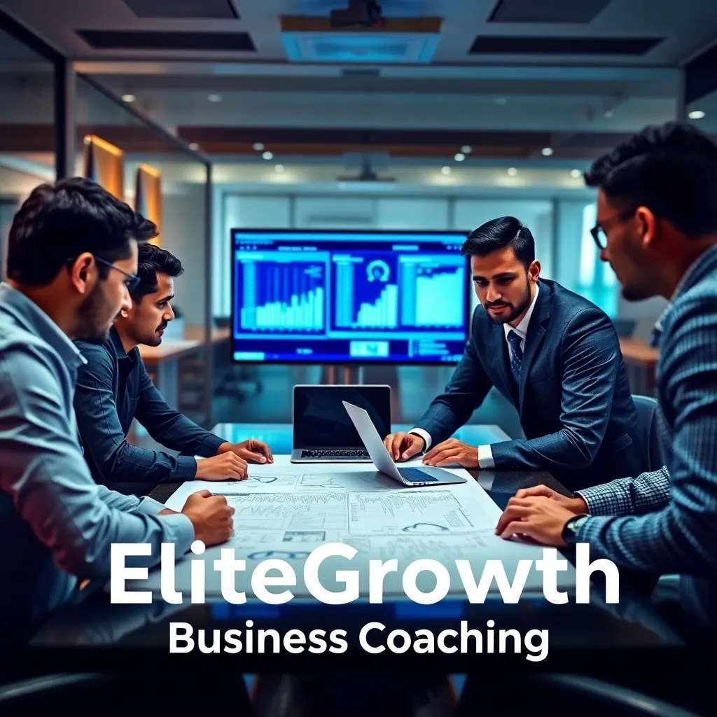 Team of financial analysts collaborating over blueprints and laptop screens in a conference room